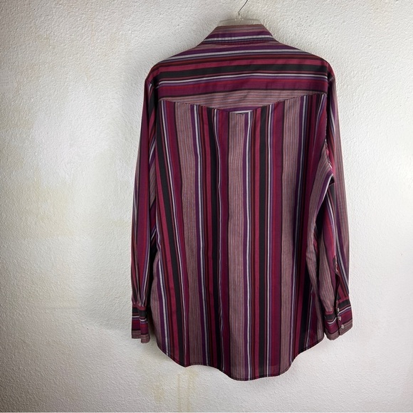 OUTLAW WESTERN WEAR Striped snap down shirt size L (16-16-½). Extra long tails - Picture 5 of 10